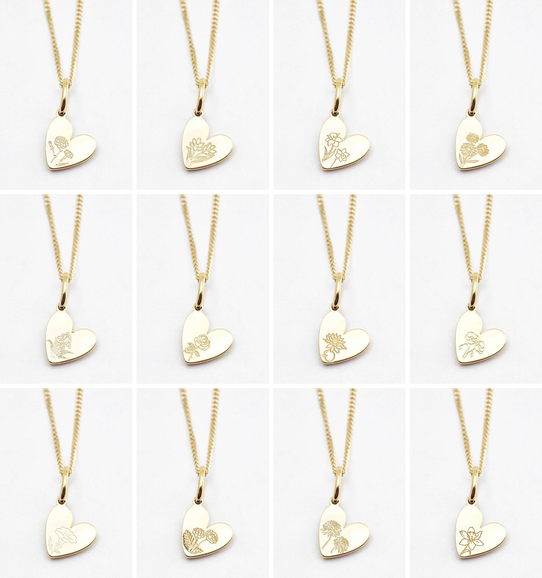 Birth Flower Heart Necklaces