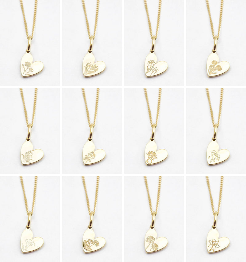 Birth Flower Heart Necklace