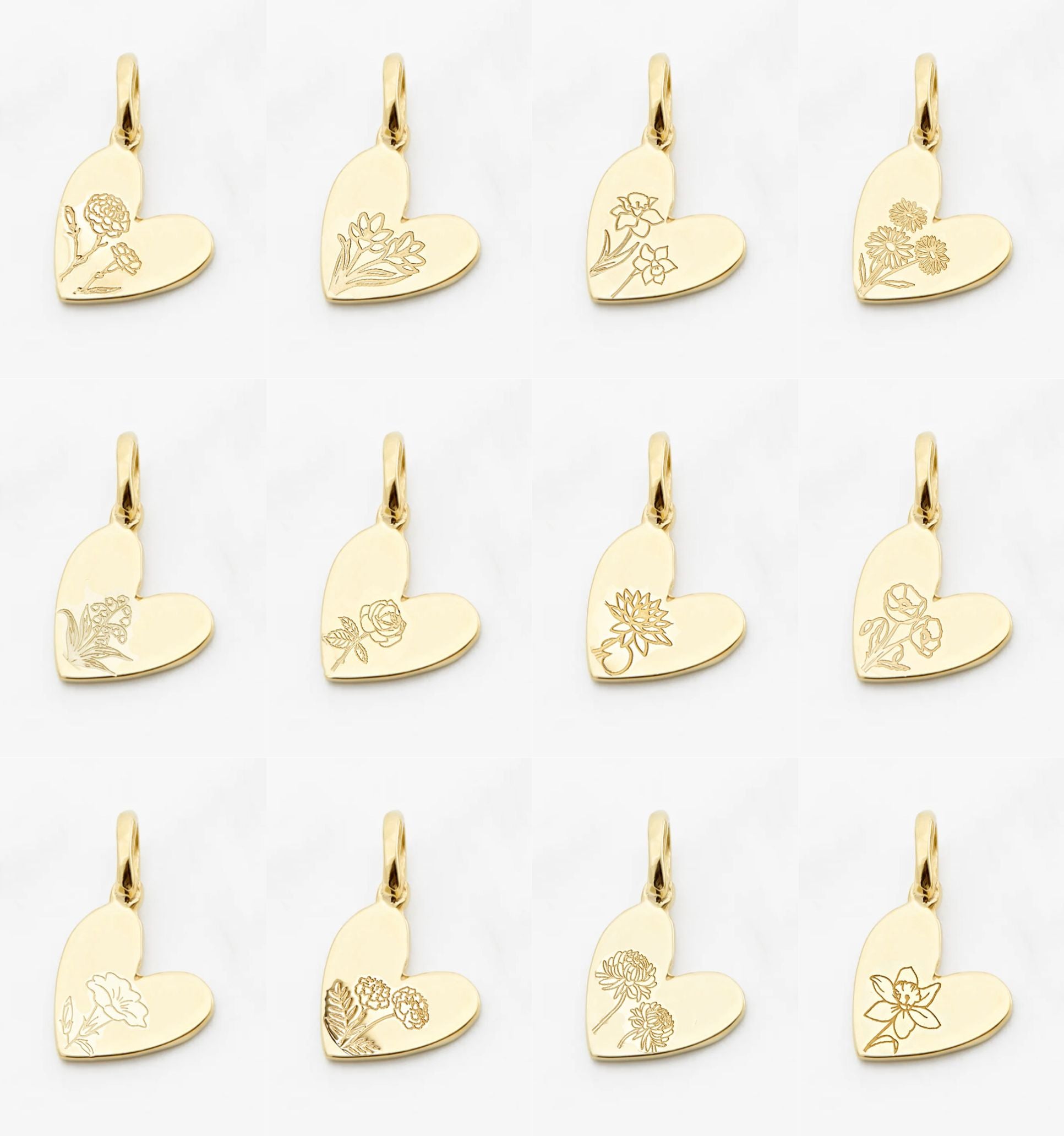 Birth Flower Heart Charms