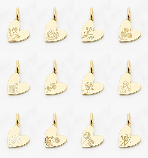 Birth Flower Heart Charms