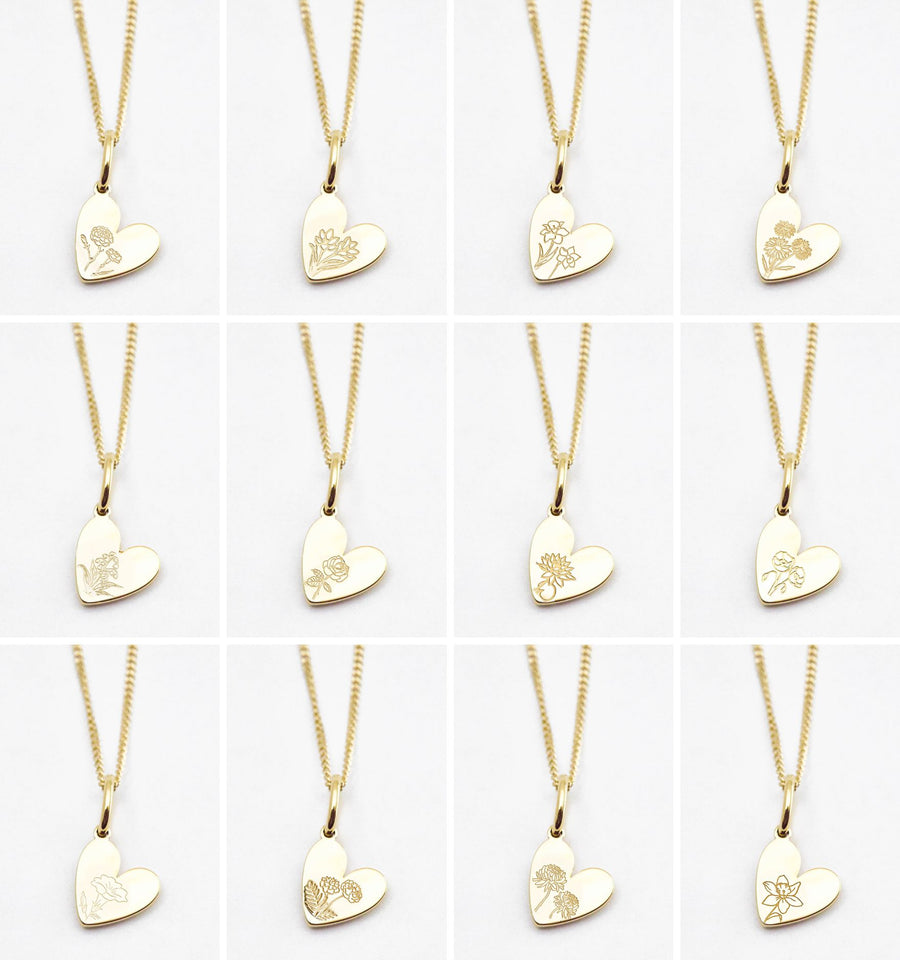 Birth Flower Heart Necklace - Lily of the Valley