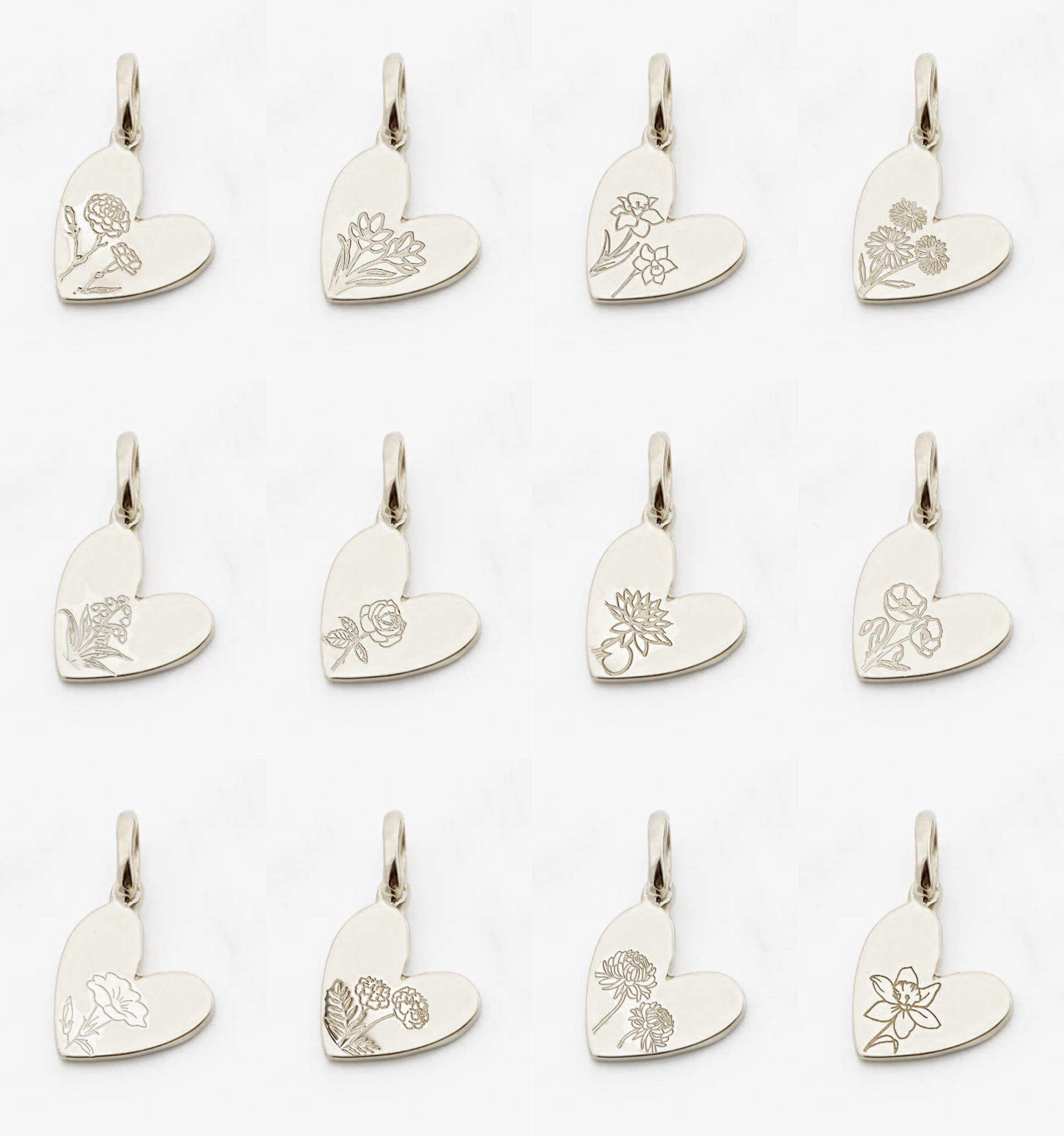 Birth Flower Heart Charms