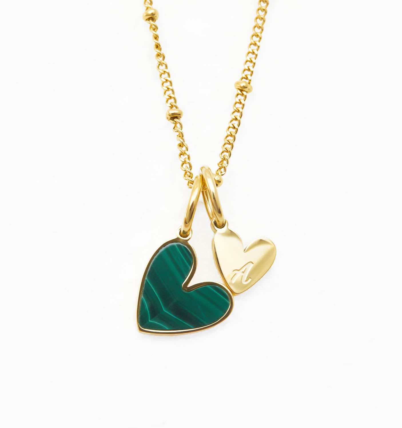 Malachite Heart Initial Necklace