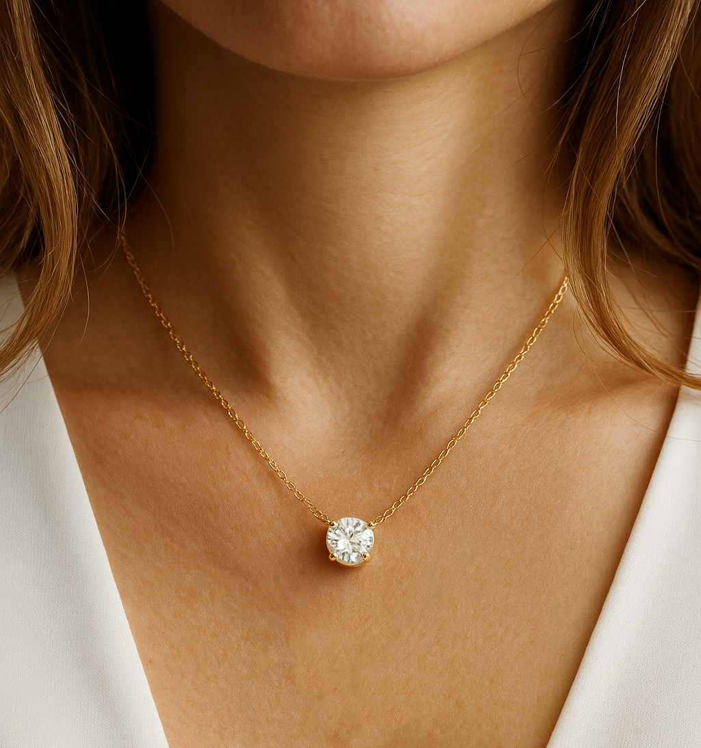 Solitaire CZ Diamond Necklace - 4 Prong