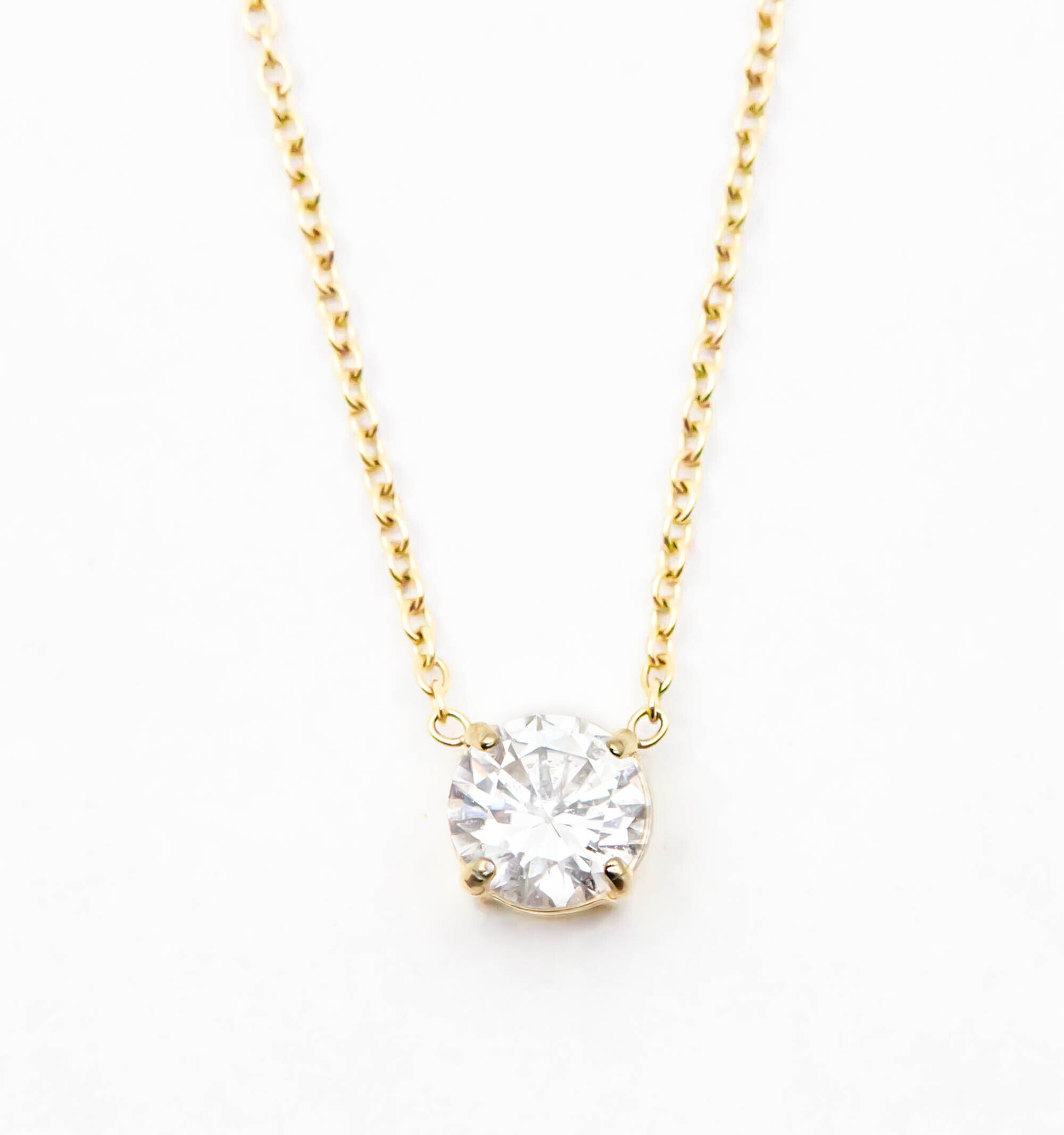 Solitaire CZ Diamond Necklace - 4 Prong