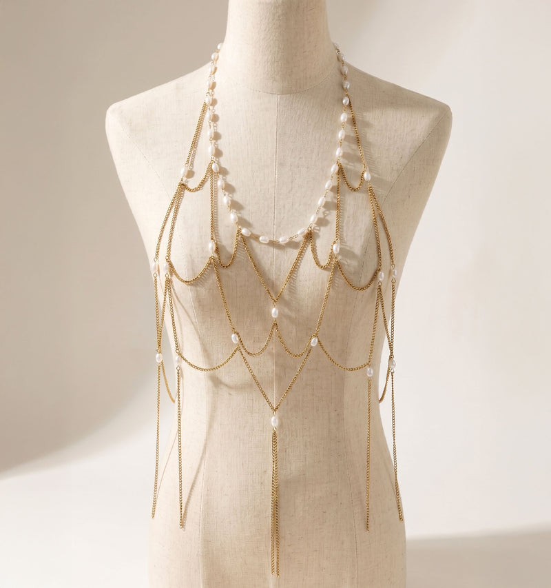 Golden Pearl Veil Necklace
