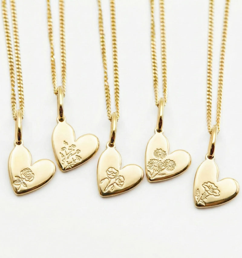 Birth Flower Heart Necklace