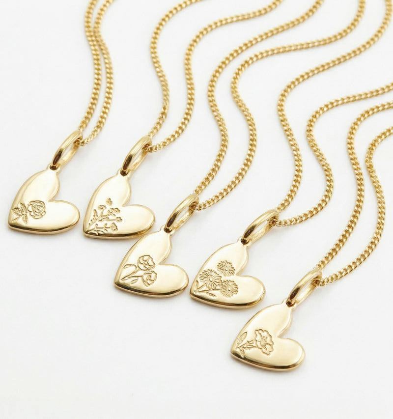 Birth Flower Heart Necklace