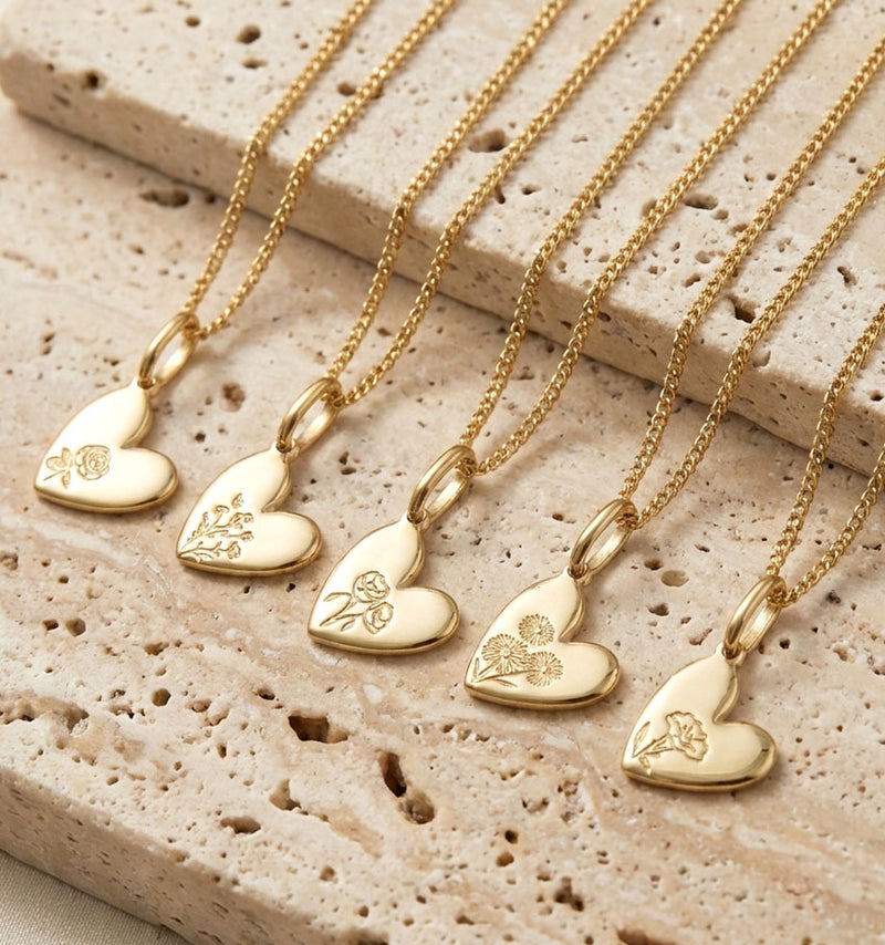 Birth Flower Heart Necklace