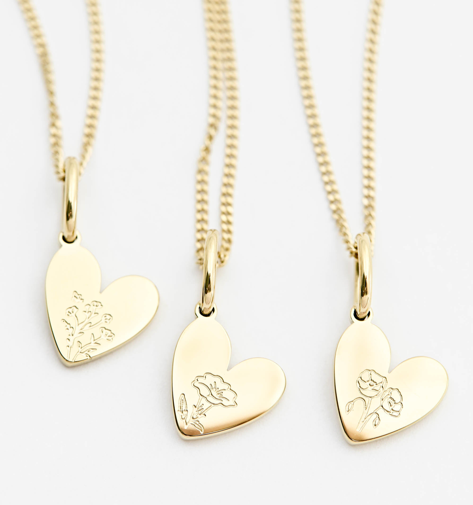 Birth Flower Heart Necklaces