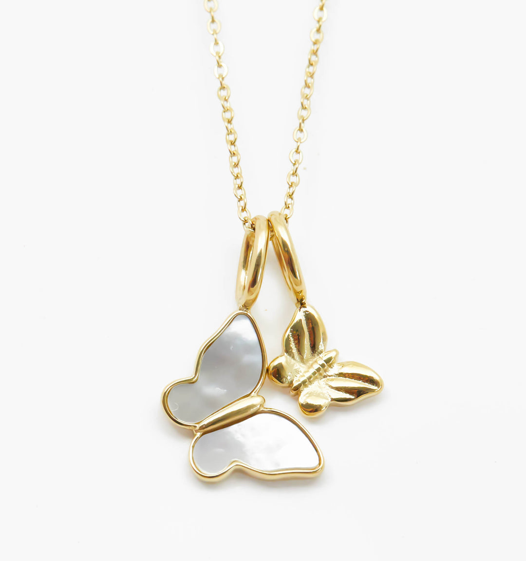 Pearl Butterfly Necklace With Mini Butterfly Charm