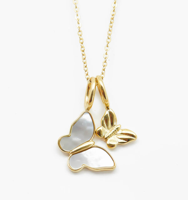 Pearl Butterfly Necklace With Mini Butterfly Charm