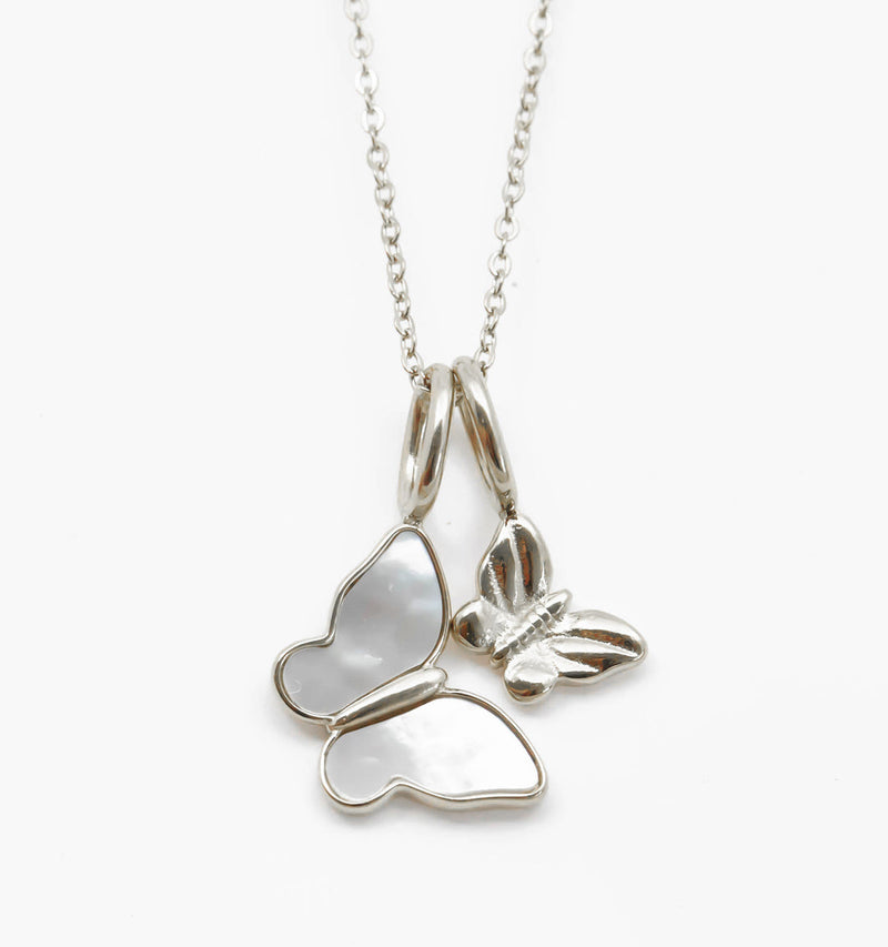 Pearl Butterfly Necklace With Mini Butterfly Charm