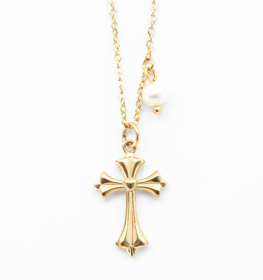 Dangle Cross Necklace With Pearl