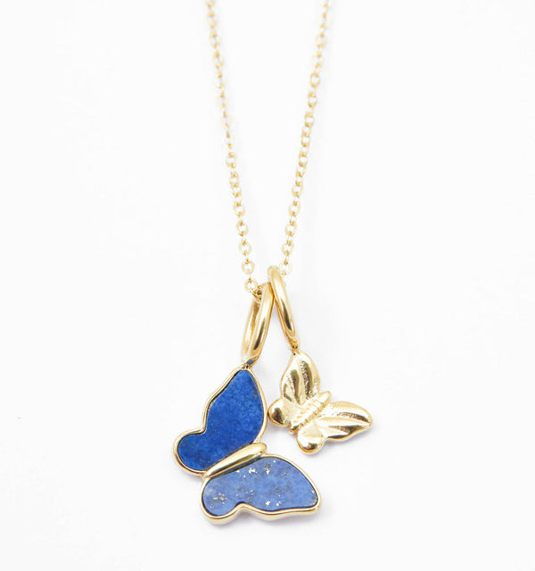 Lapis Butterfly Necklace With Mini Butterfly Charm