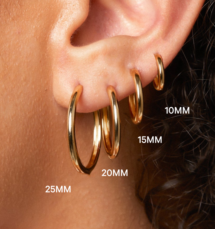 14k Solid Gold Hoop Earrings - Small 15mm