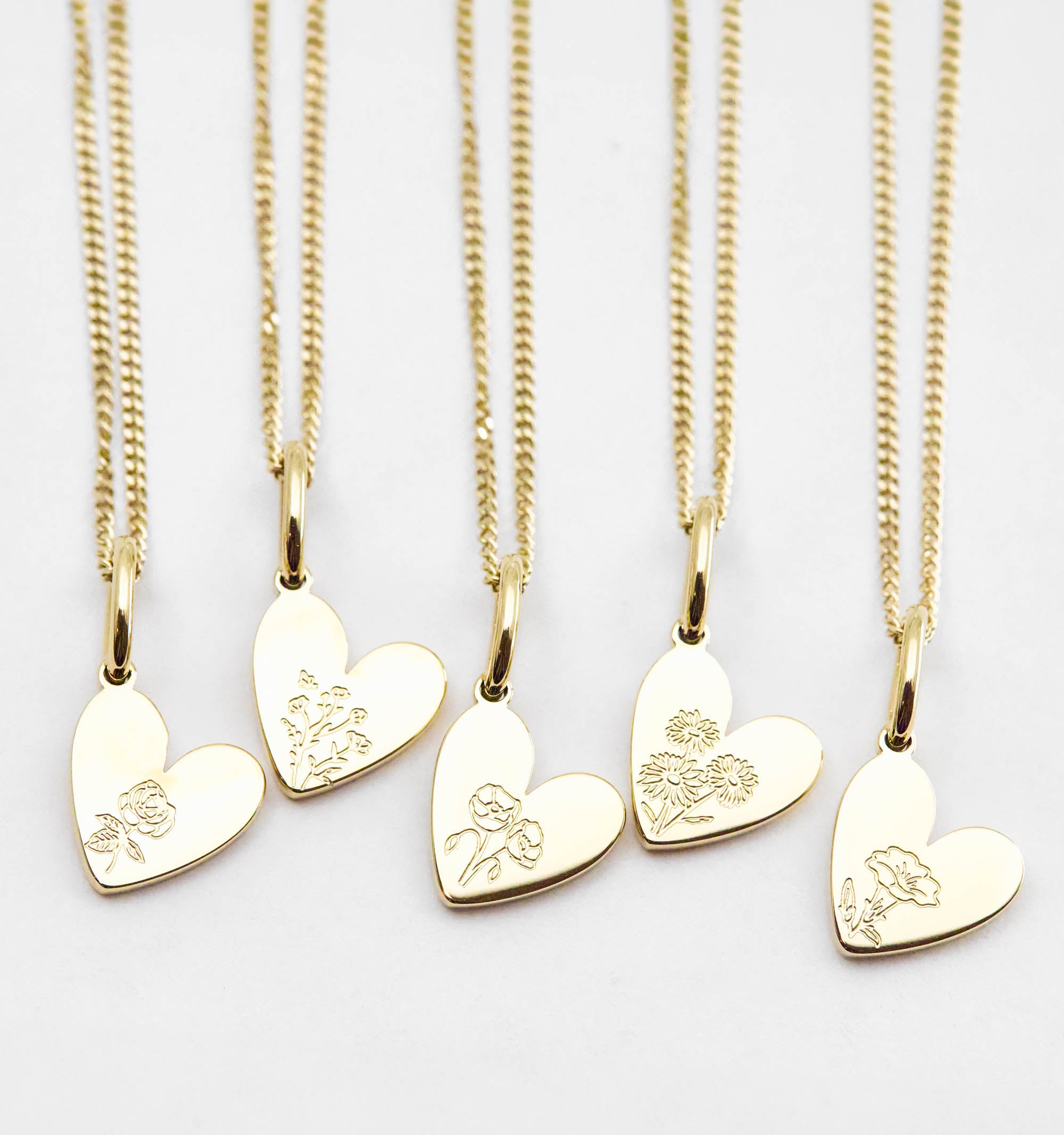 Birth Flower Heart Necklaces