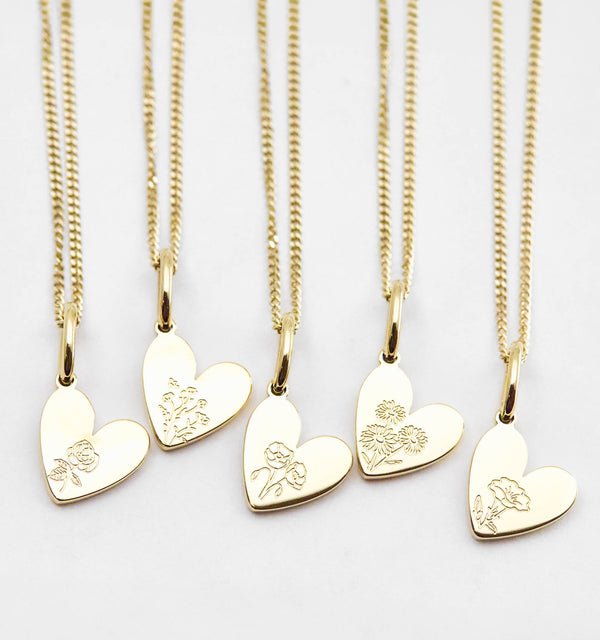 Birth Flower Heart Necklaces