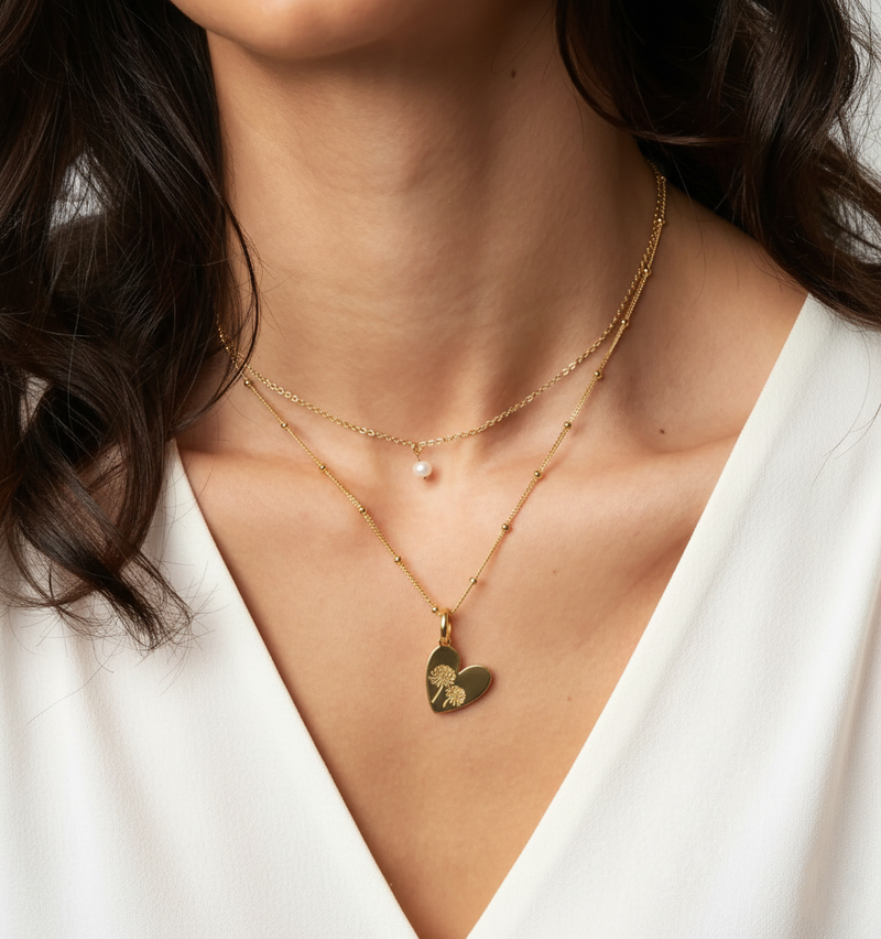 Birth Flower Heart Necklace