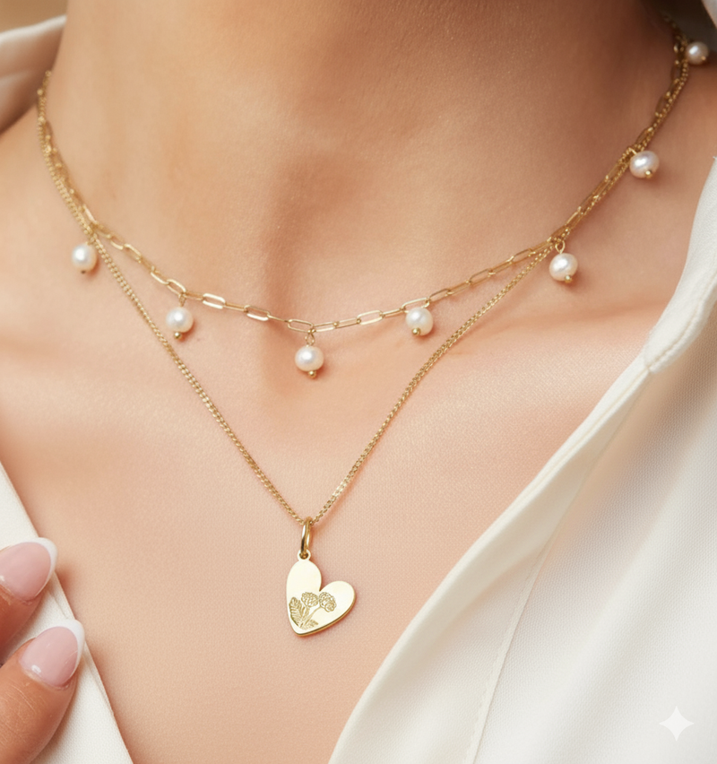 Birth Flower Heart Necklace