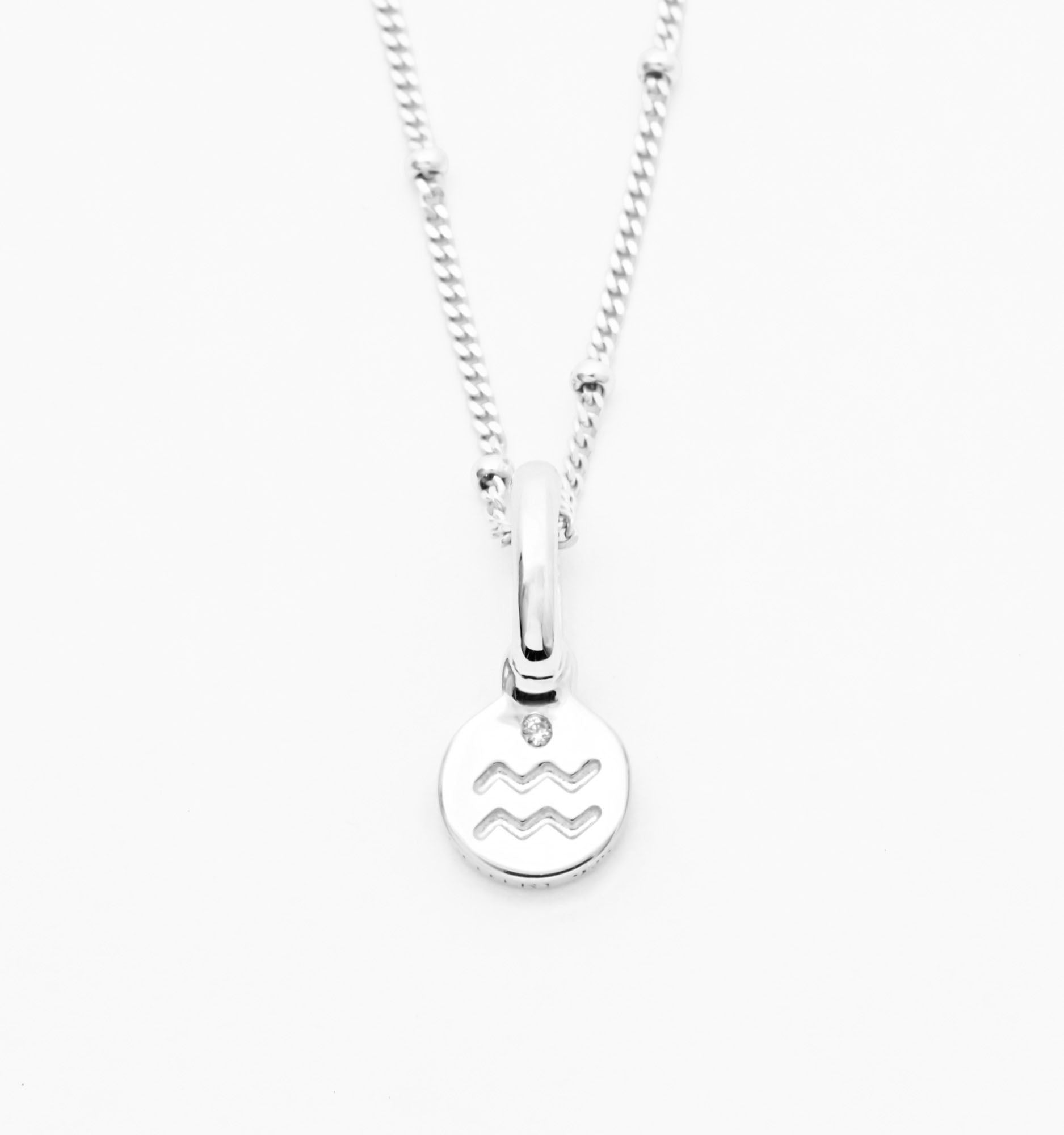Silver Laser Cut Aquarius Zodiac Sign Necklace