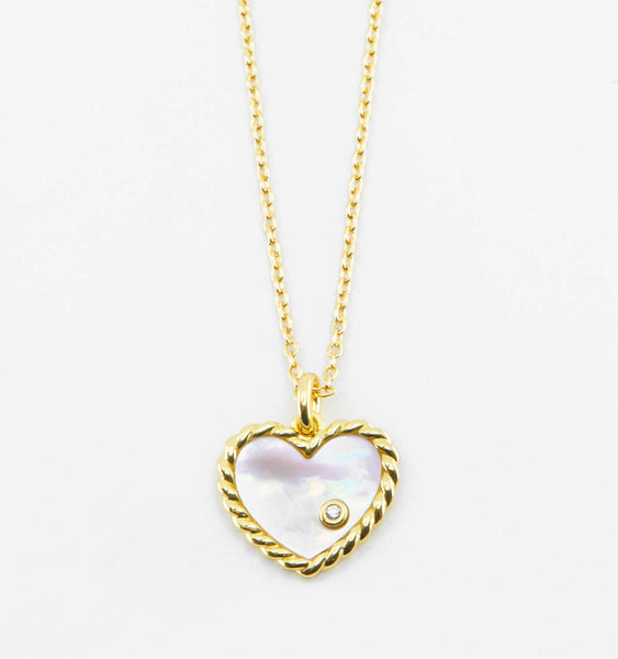 ★PEARLY MORE★ Ribbon Heart Chain Drop Necklace Mother of Pearl Heart Necklace – Rellery