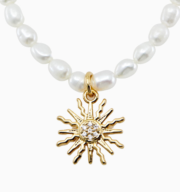 Freshwater Pearl Sun Necklace - Gold