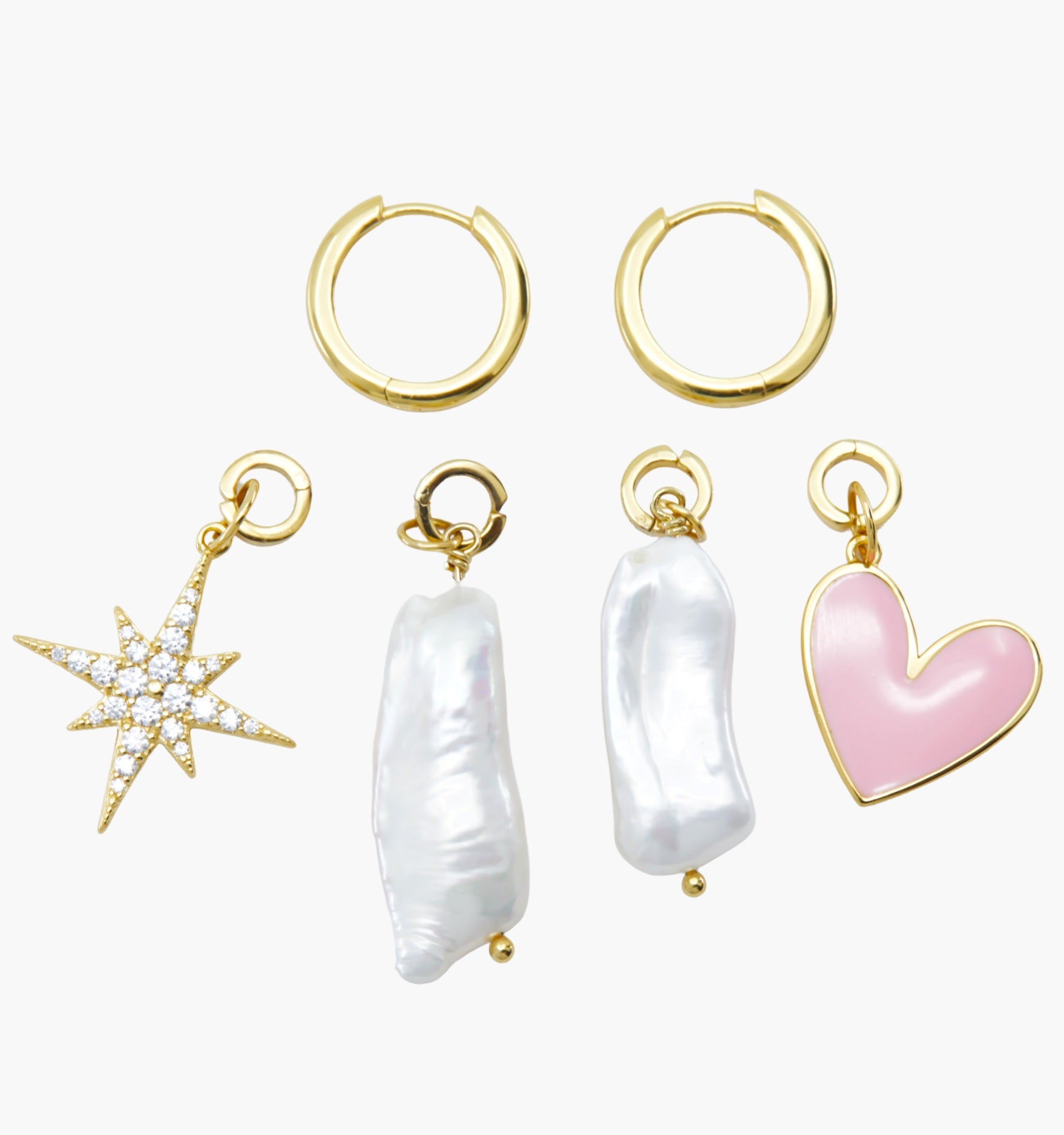 Small Hoops & Charms Set - Pink
