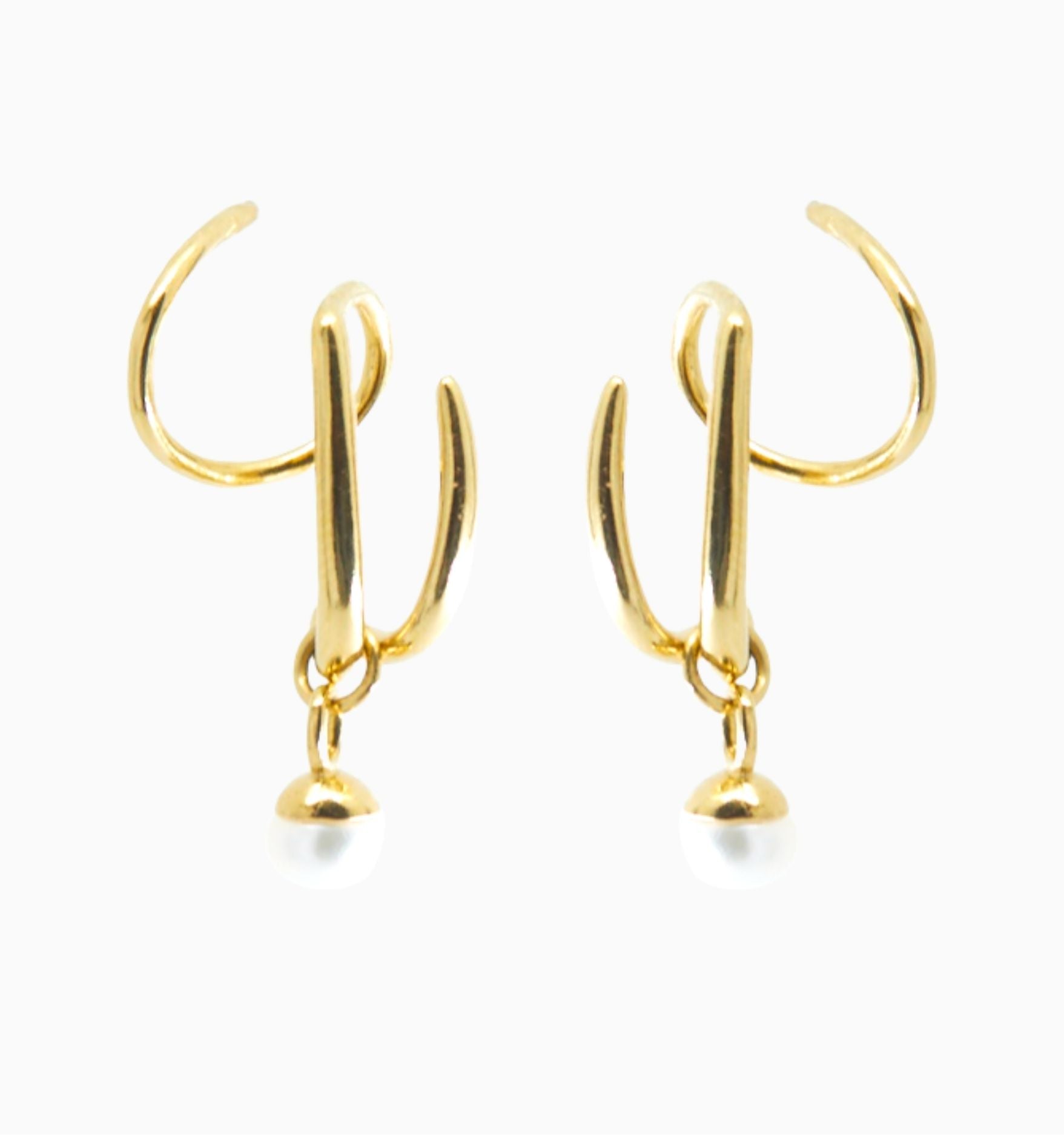 Triple Twist Hoops Pearl Earrings - Illusion Earrings