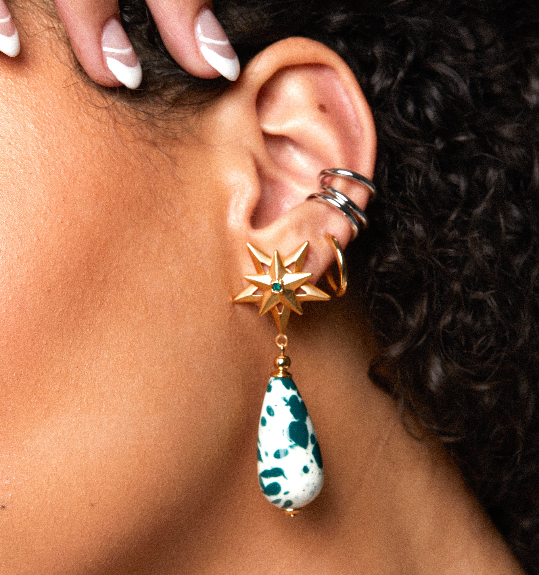 Star Drop Earrings - Emerald