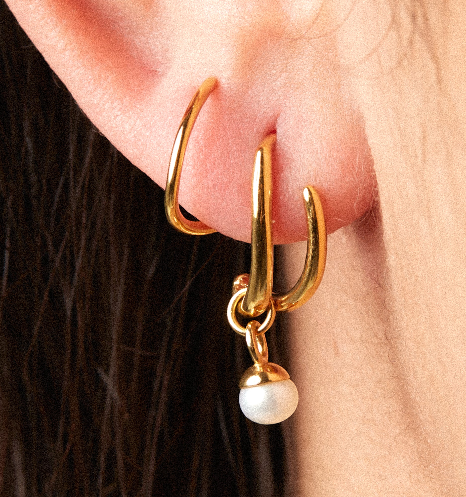 Triple Twist Hoops Pearl Earrings - Illusion Earrings