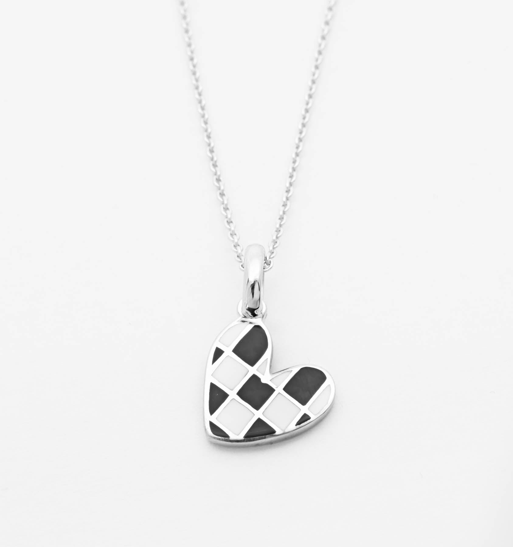 Silver Checker Heart Necklace