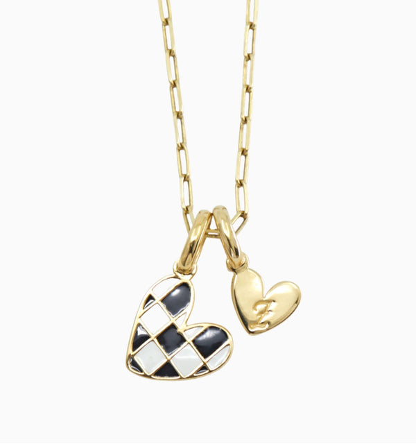 Checker Heart Initial Necklace