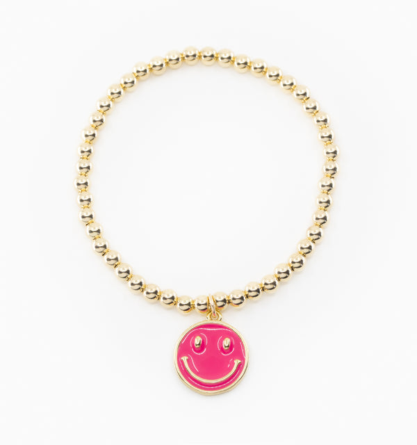 Ball Bracelet With Pink Smiley Face Charm