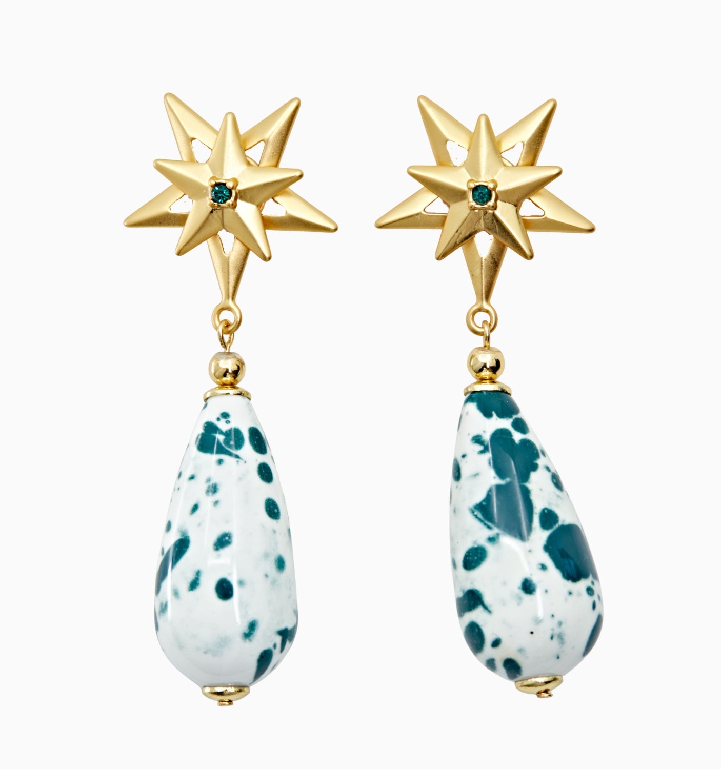 Star Drop Earrings - Emerald