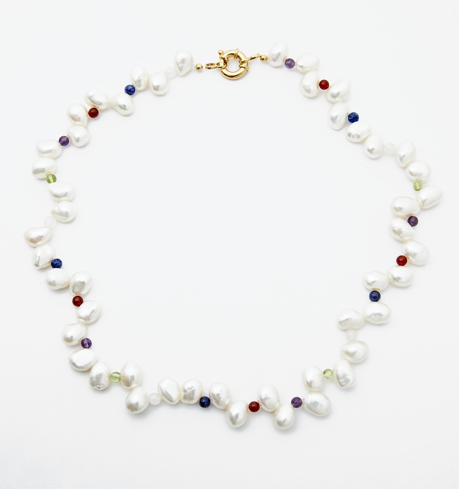 Freshwater Pearl Necklace With Gemstones