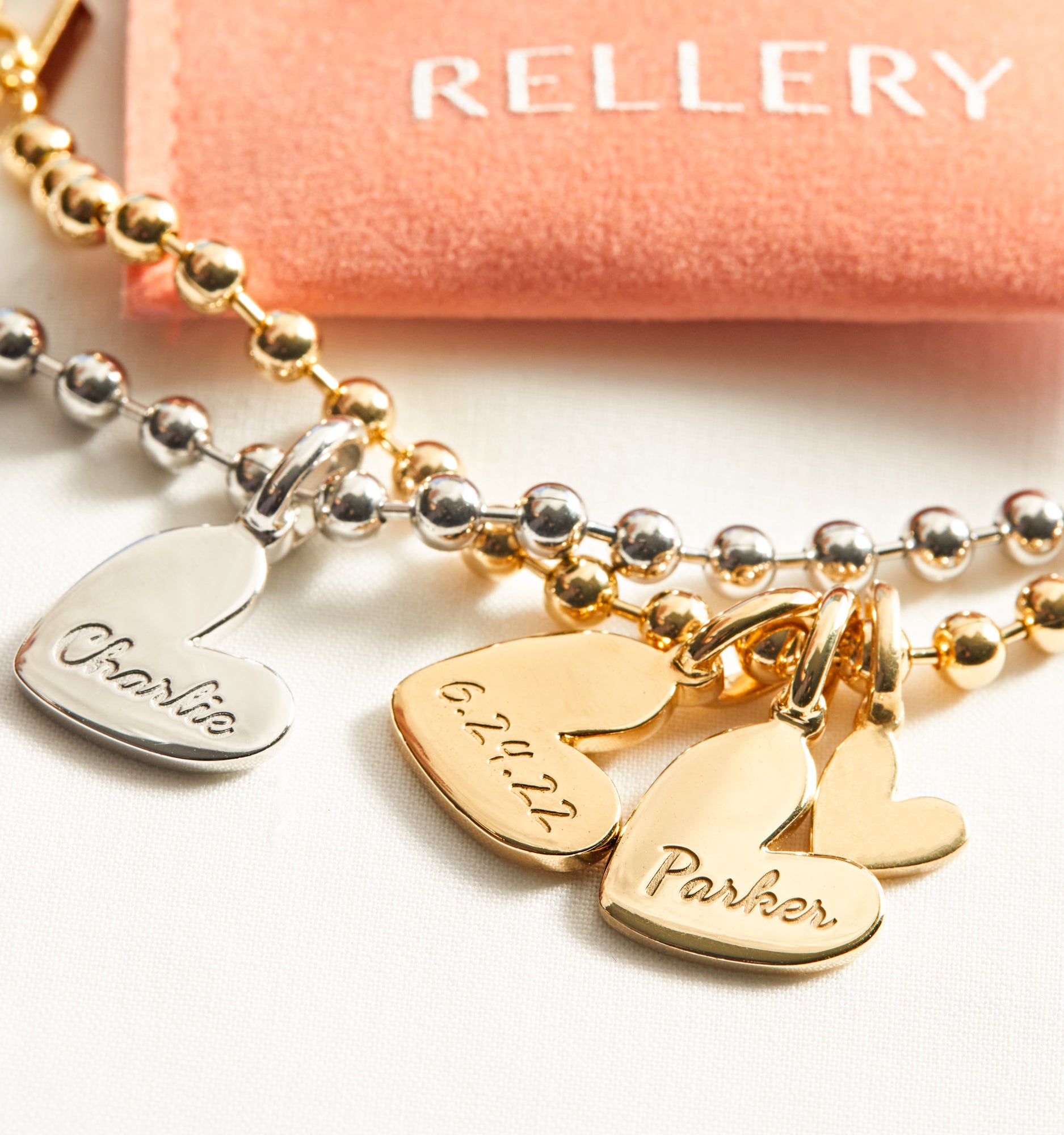 Double Heart Name Bracelet in - Front Engraving - Fine Jewelry by Rellery