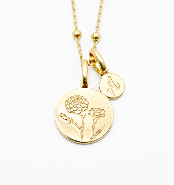 Carnation Initial Necklace - January Flower