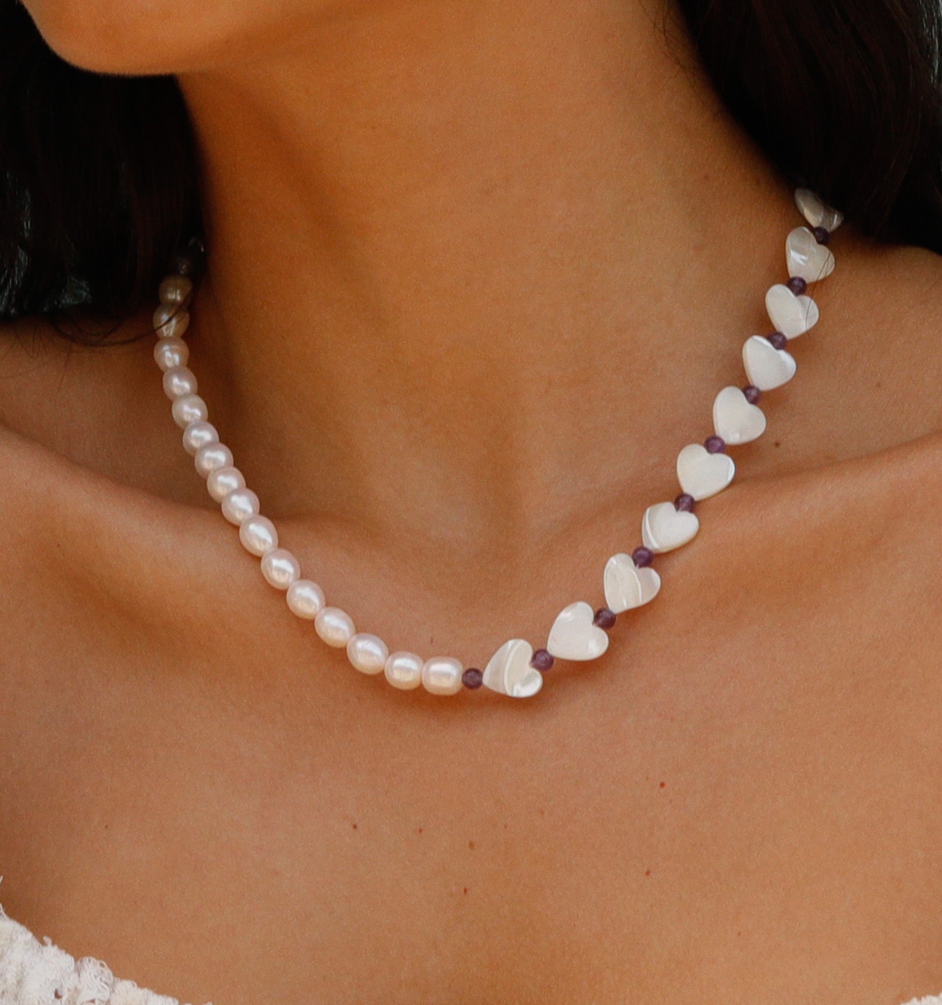 Amethyst & Pearl Choker Necklace