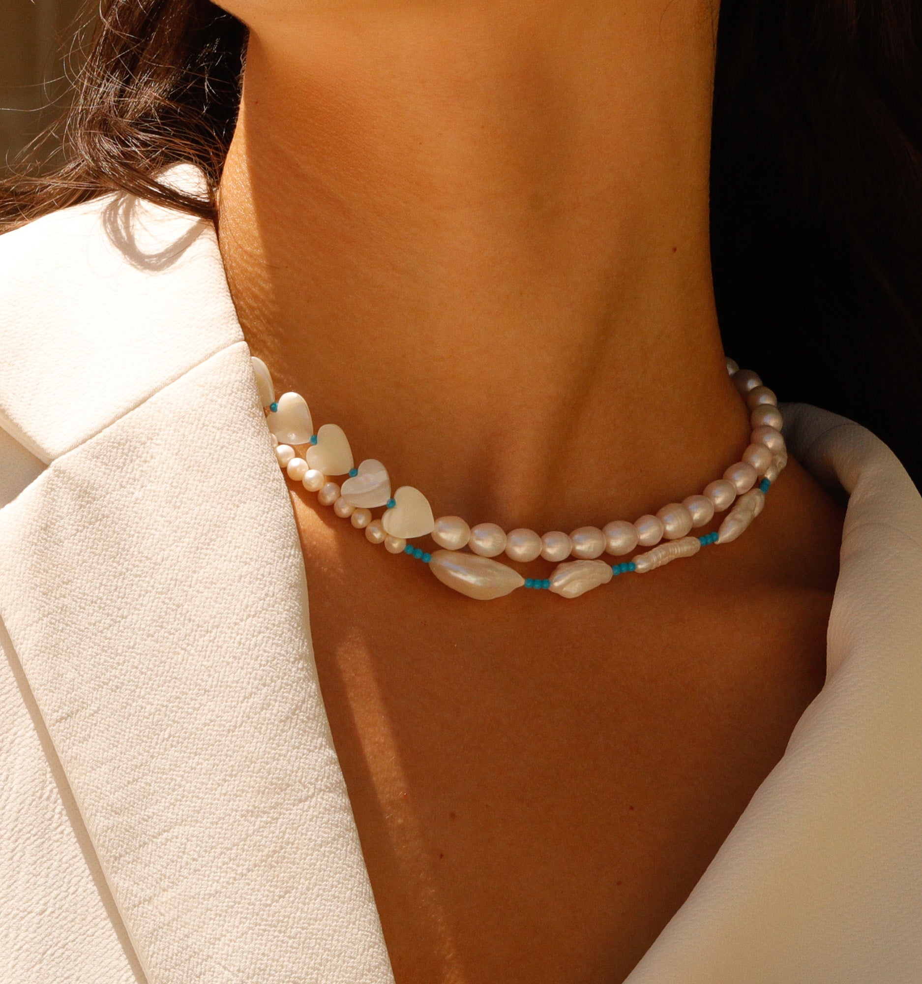 Turquoise & Pearl Choker Necklace