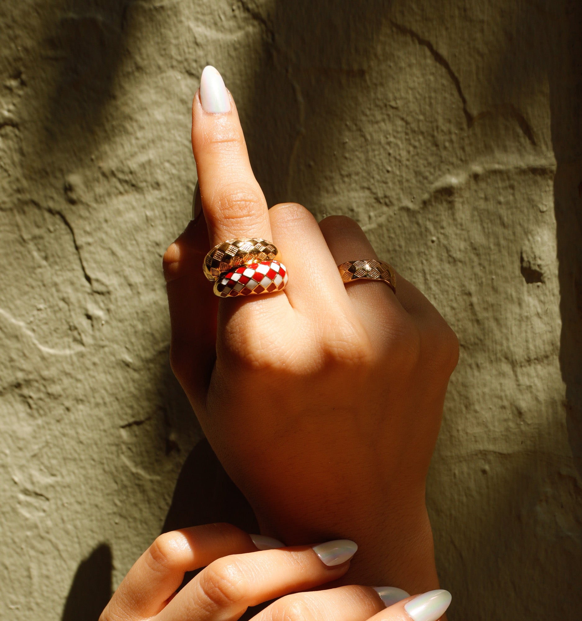 Assorted Check Rings Red Checker Rings, Set of 2 Dome Rings – Rellery