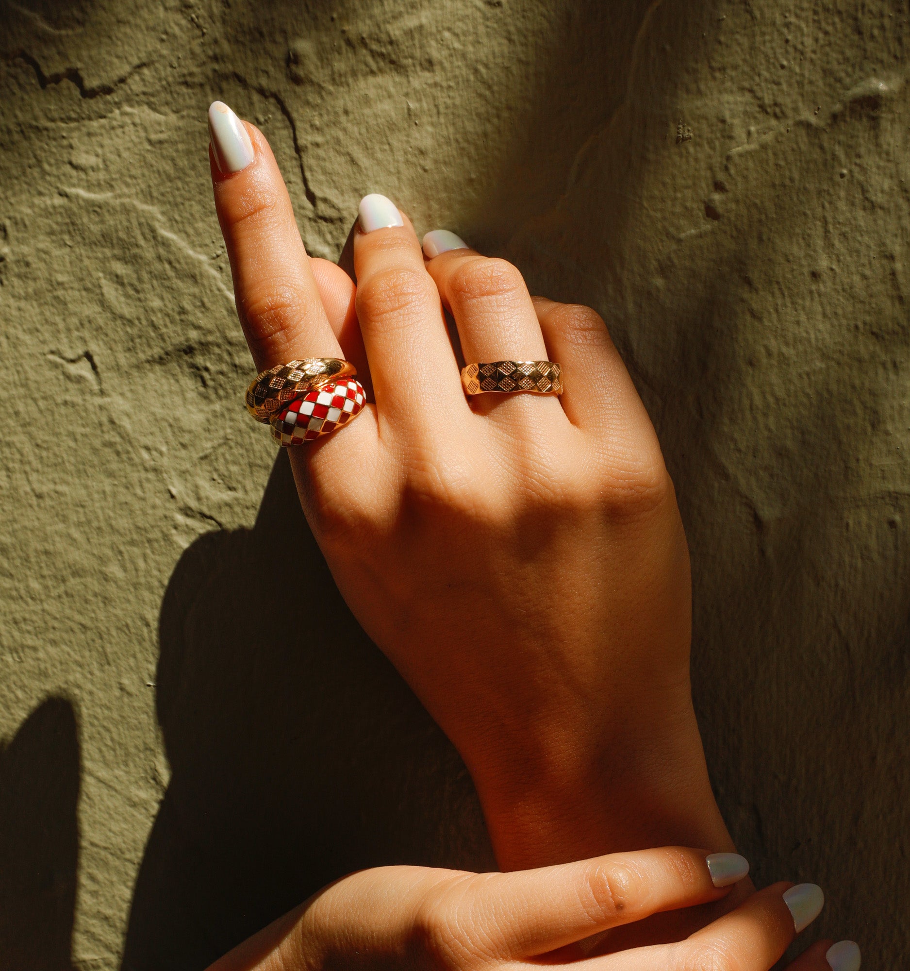 Assorted Check Rings Red Checker Rings, Set of 2 Dome Rings – Rellery