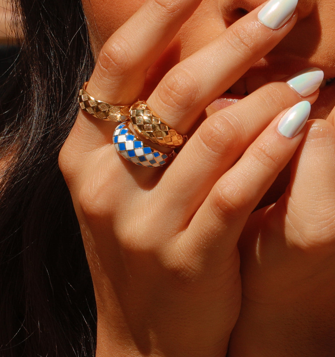 Assorted Check Rings Blue Checker Rings, Set of 2 Dome Rings – Rellery