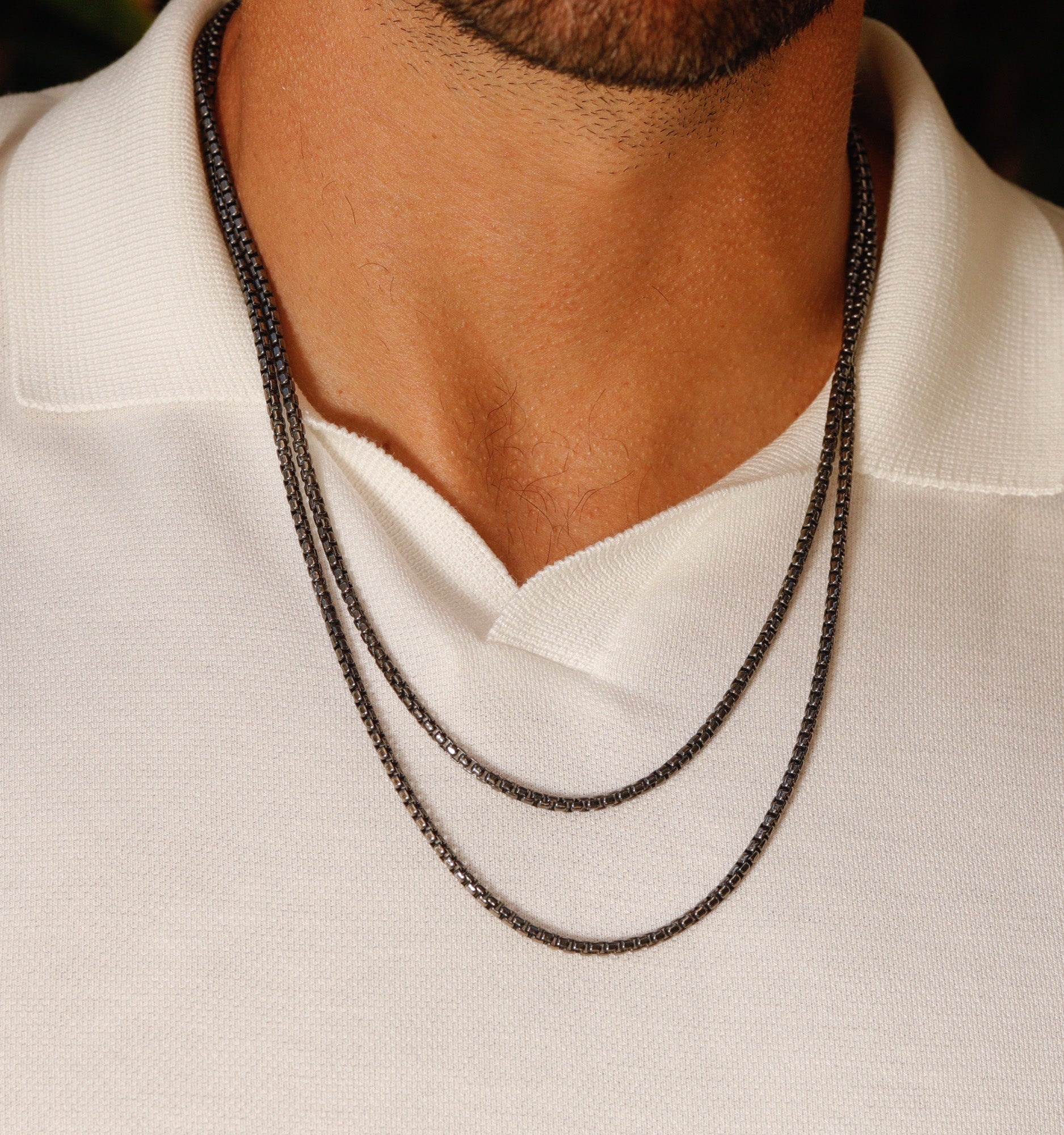 Box Chain Necklace in Black Rhodium
