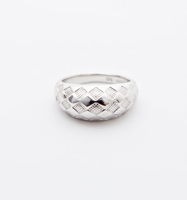 Silver Checker Dome Ring