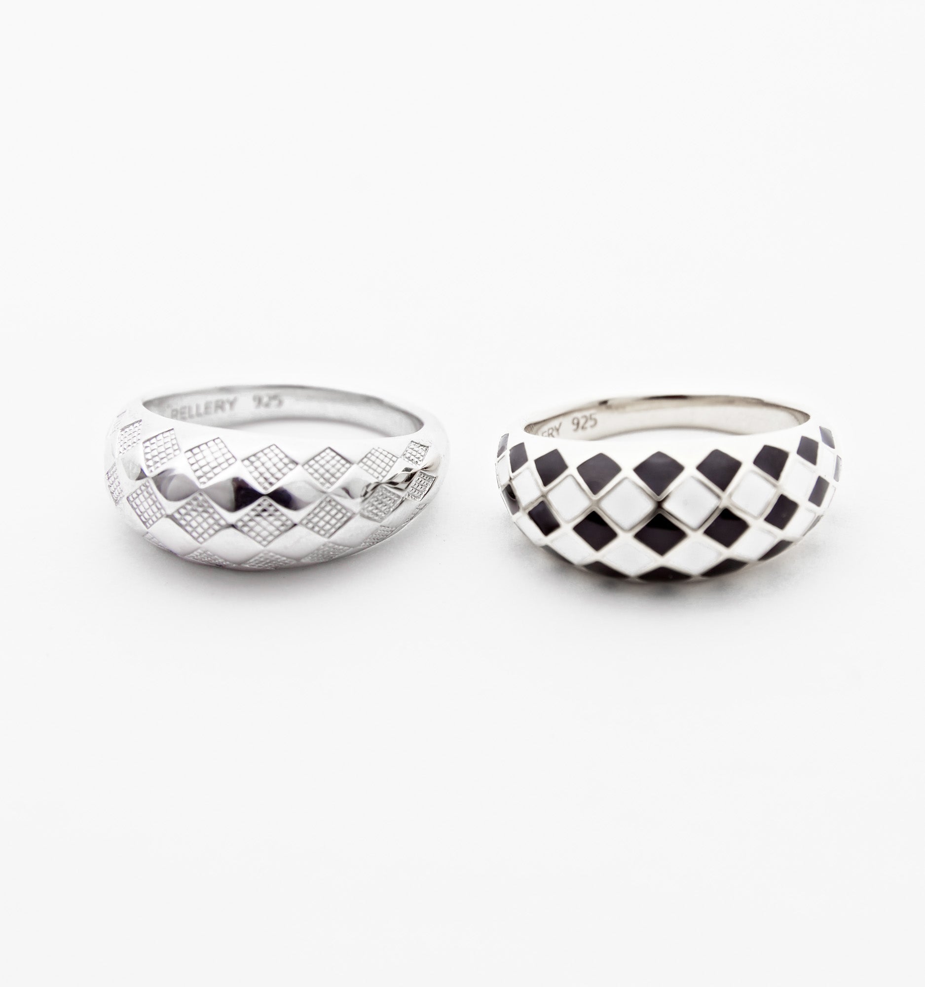 Silver Checker Rings - Set of 2