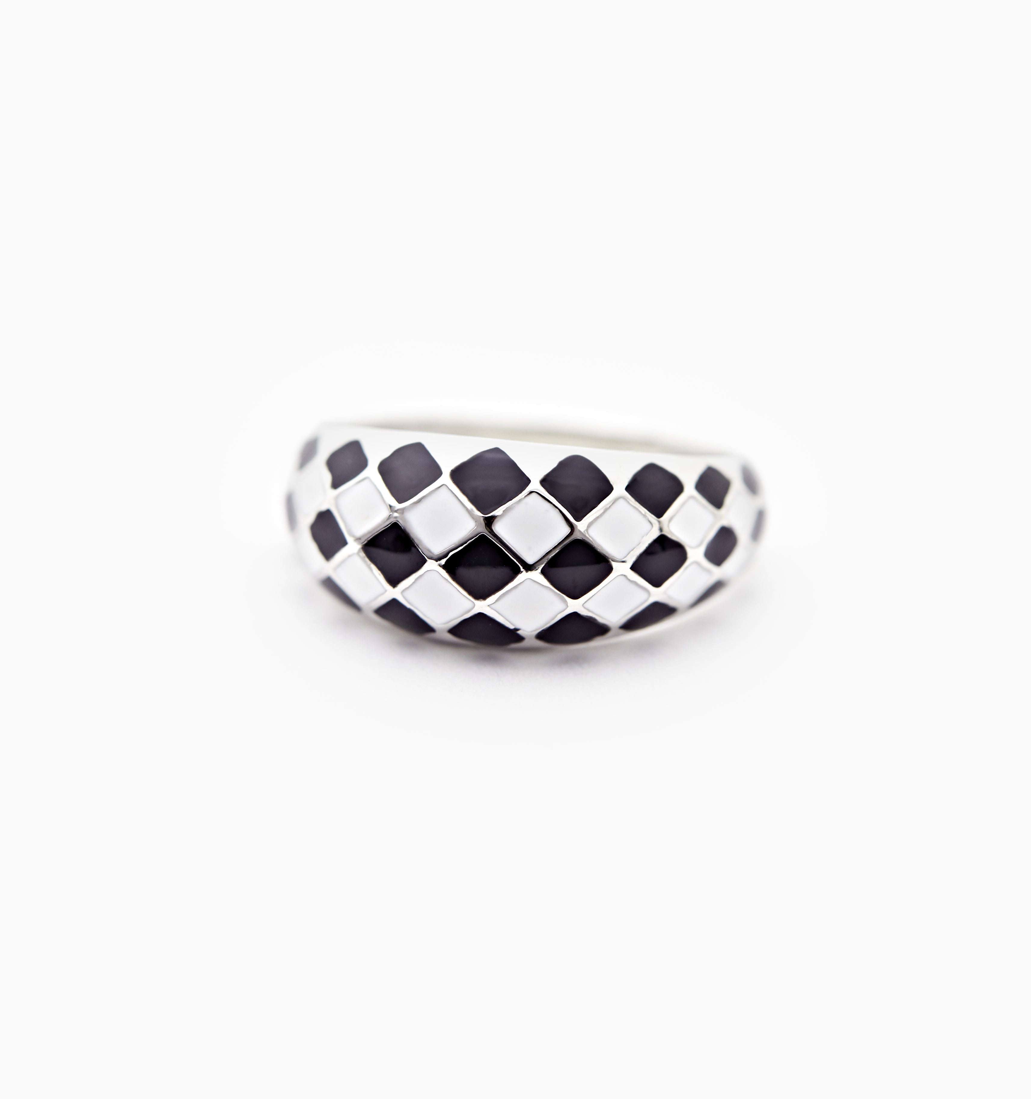 Silver Checker Ring - Black And White