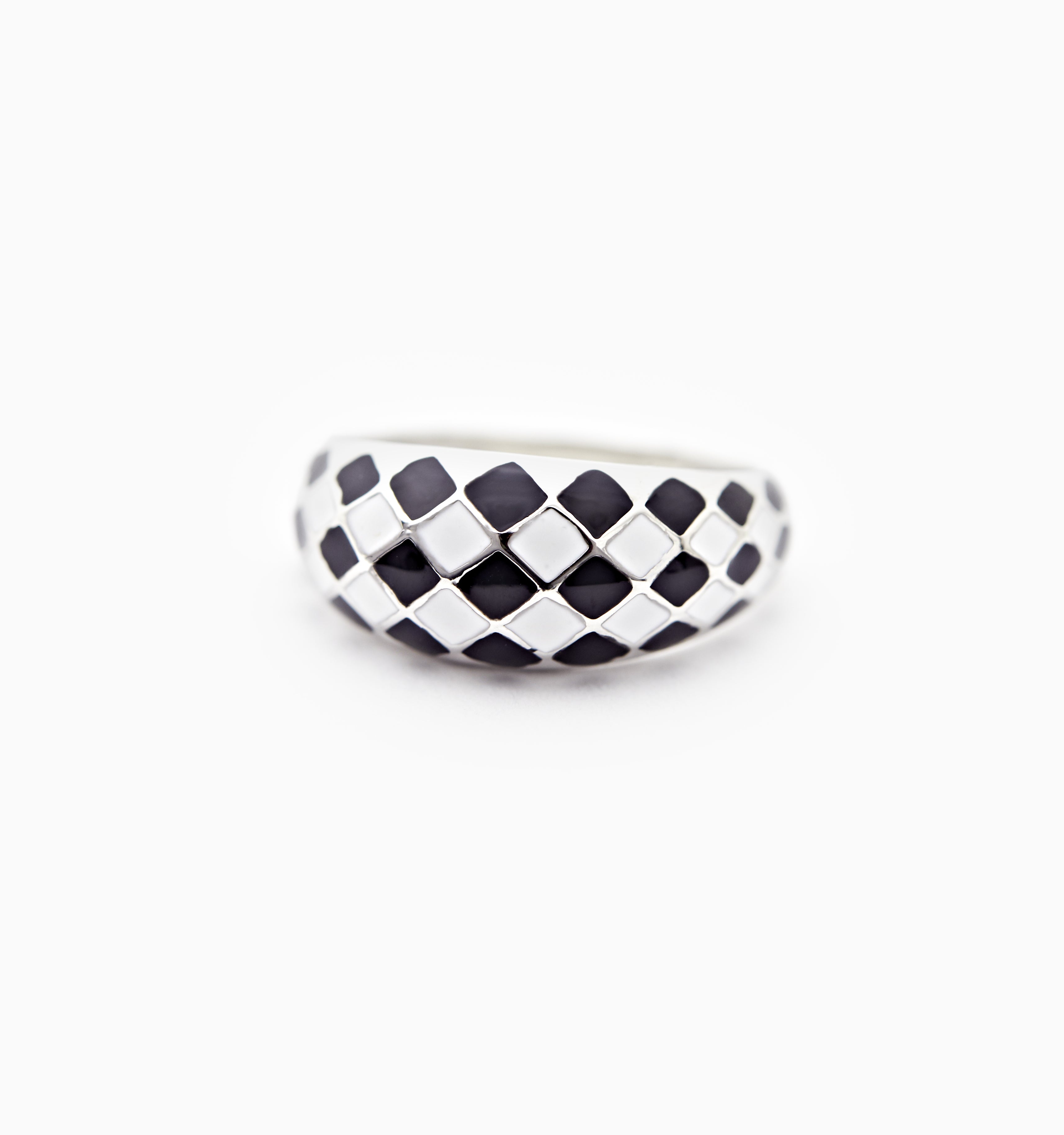 Silver Checker Ring White