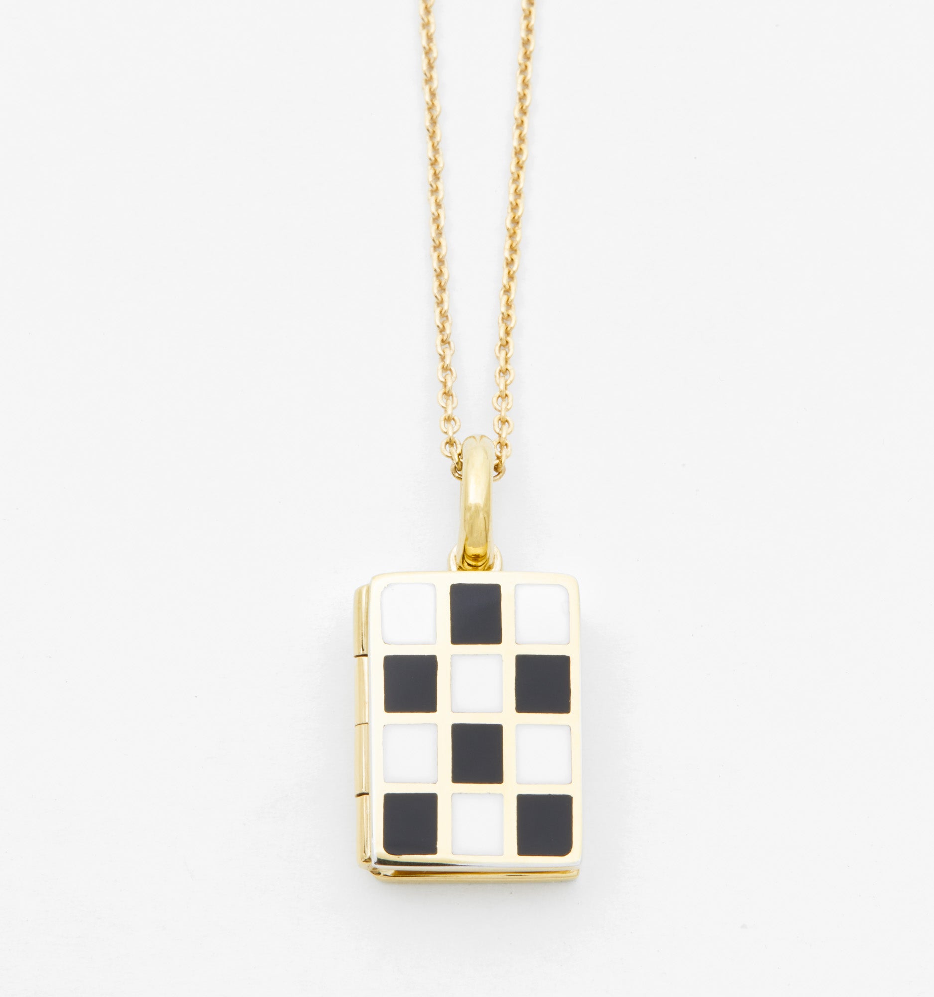 Checker Locket Necklace in Black & White