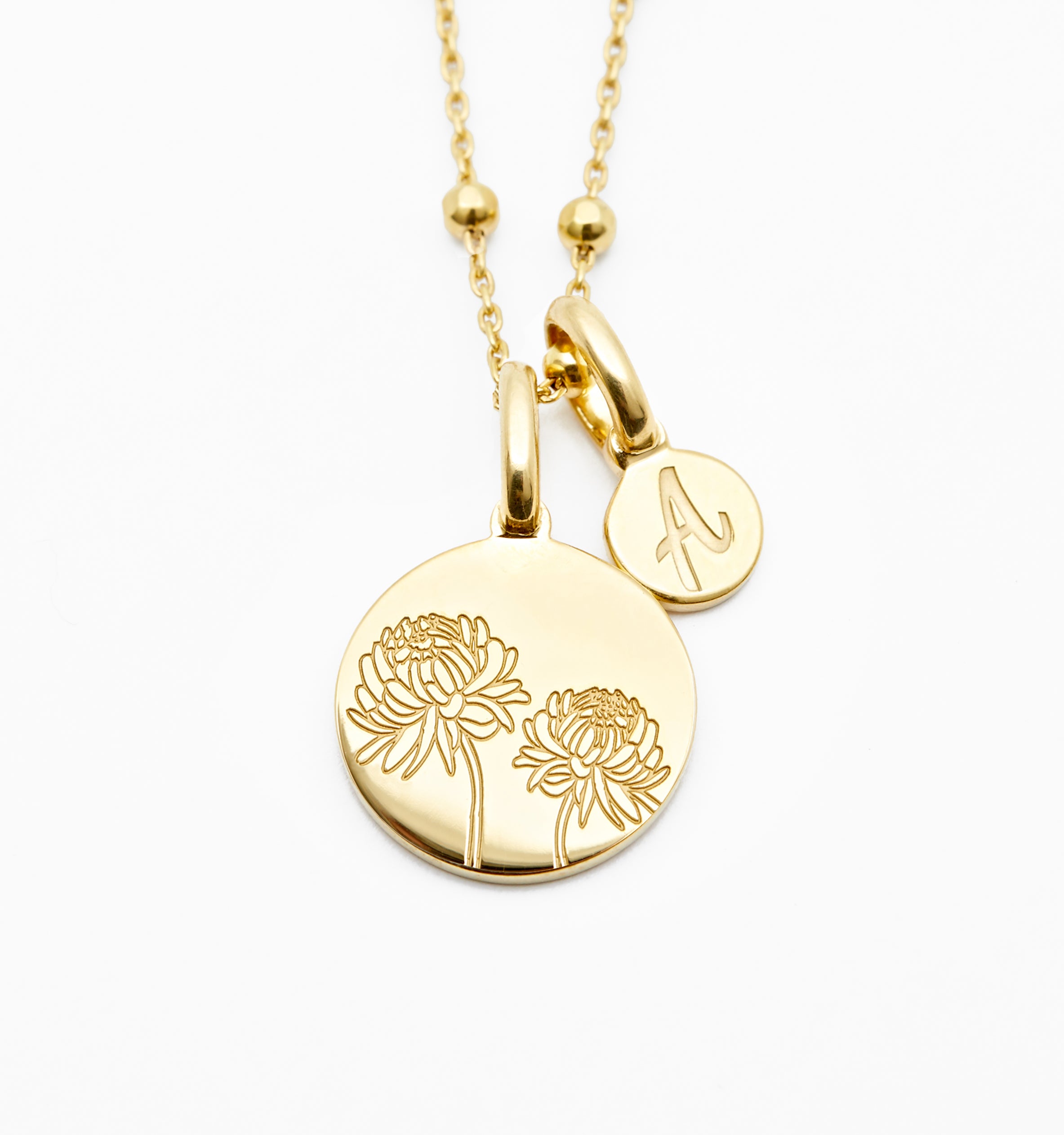 Chrysanthemum Necklace With Initial - November Flower